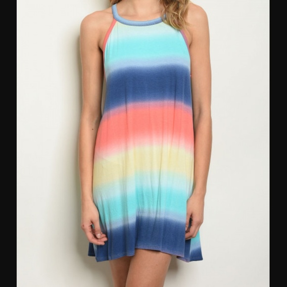 JESH Bright Multi Color Stripes Print Cutout Back Sleeveless Dress M L  USA MADE - Picture 5 of 5